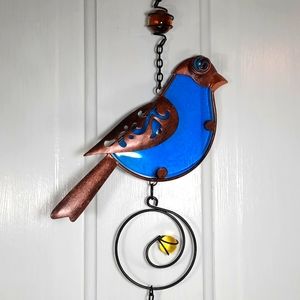 Bird Garden Bell Suncatcher Blue Feather Outdoor Garden Yard Art Accent **As Is*